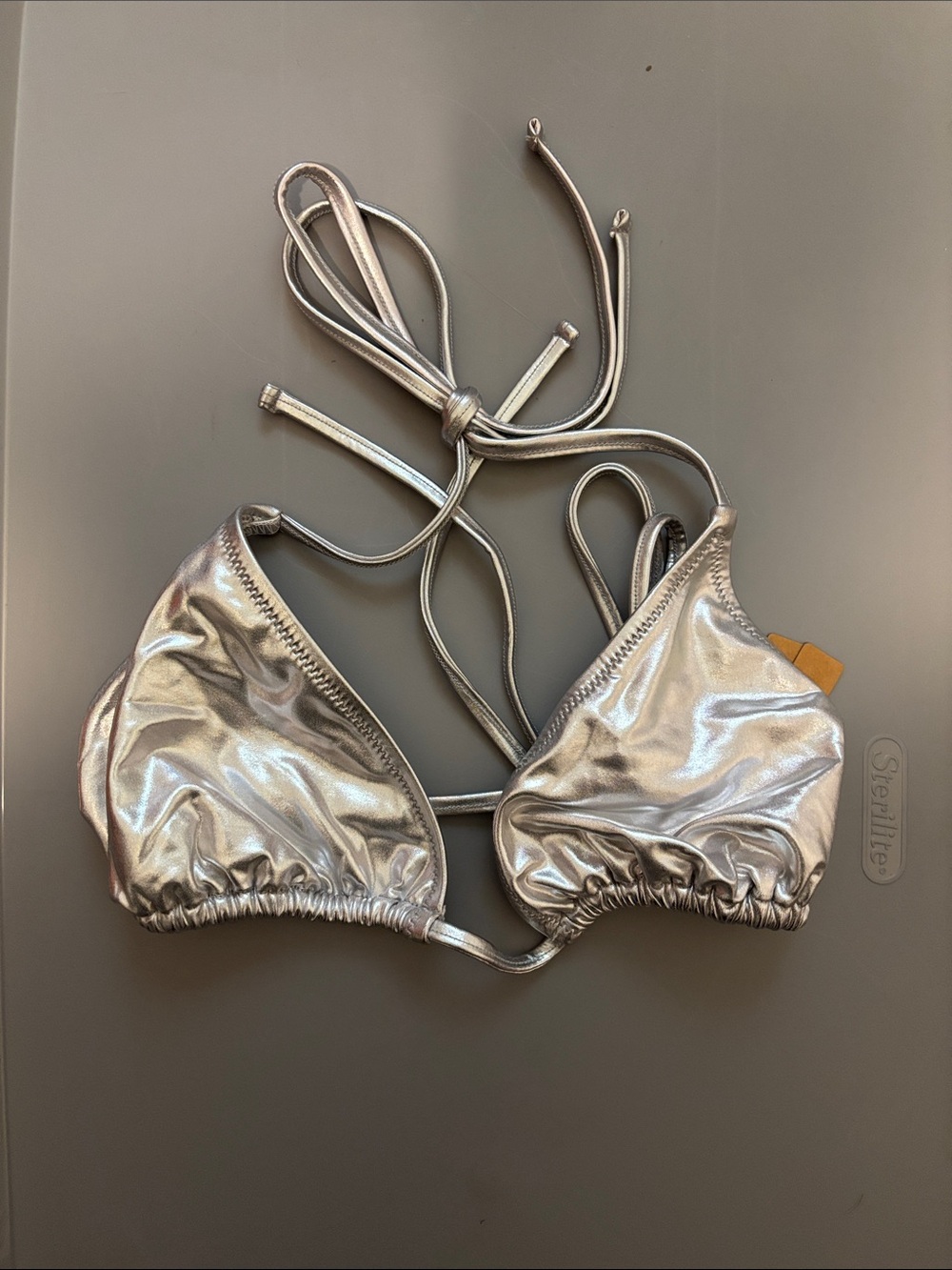 SKIMS Metallic Silver Swim Triangle Top